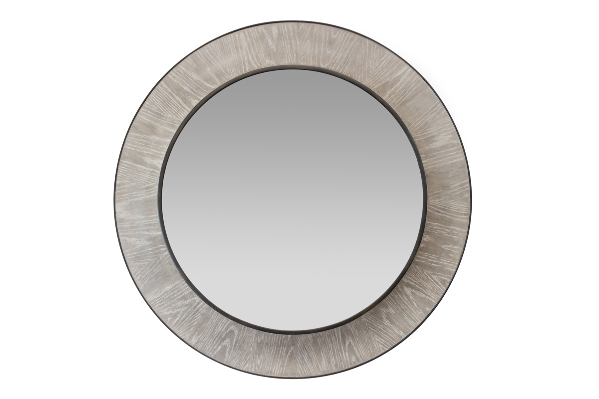 Outer & Inside Frame: Blackened Steel<br>
Wood: Grey Wash on White Oak