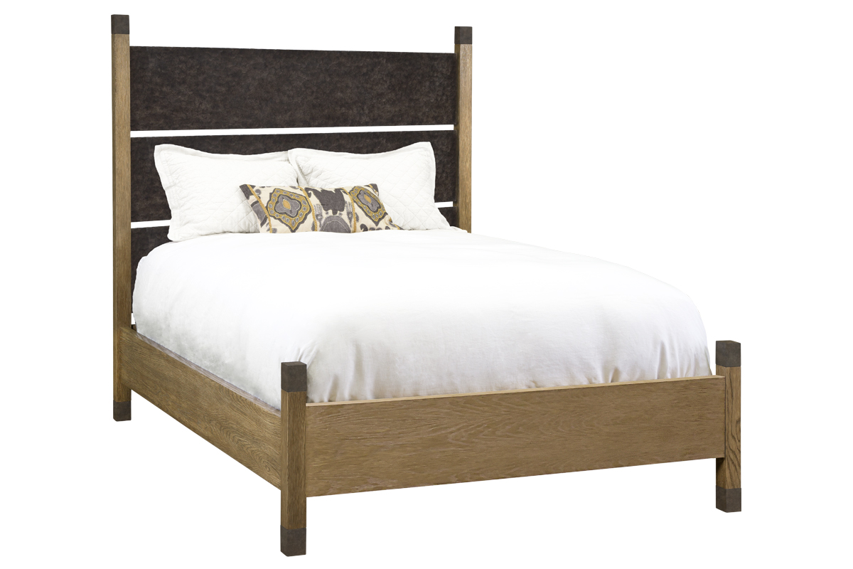 <span id="FinishShown">1078 Tortola Bed<br />
Metal Headboard</span><br />
<span>Posts: Sonoran on White Oak<br />
Headboard & Iron Caps: Hammered Fossil (upcharge)</span>