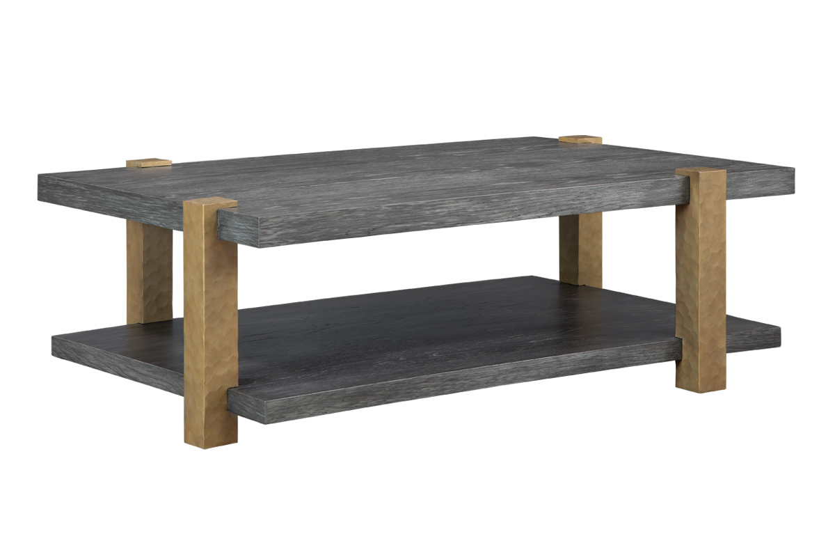 <span id="FinishShown">Top & Shelf: Smoke on White Oak<br/>Legs: Aged Brass on Hammered Iron (up-charge)</span>