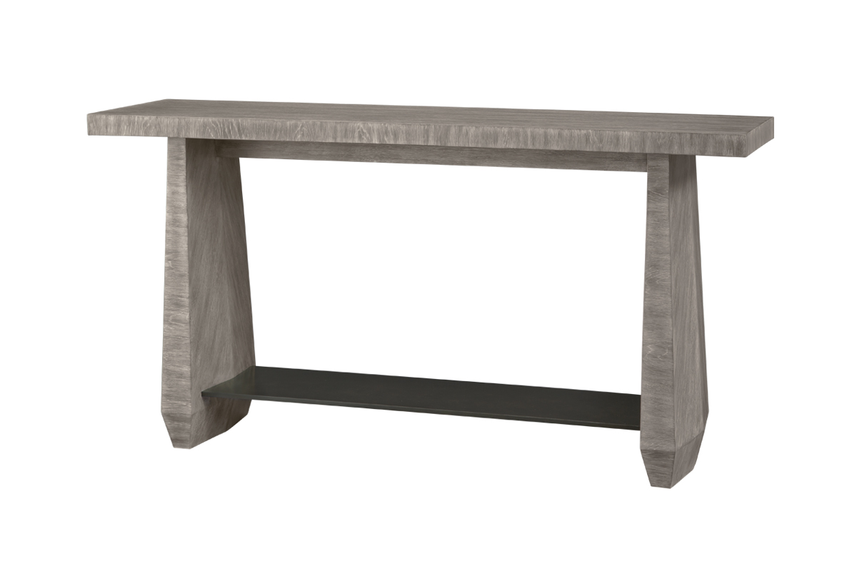 Wood: Grey Wash on White Oak<br>Iron Shelf: Blackened Steel