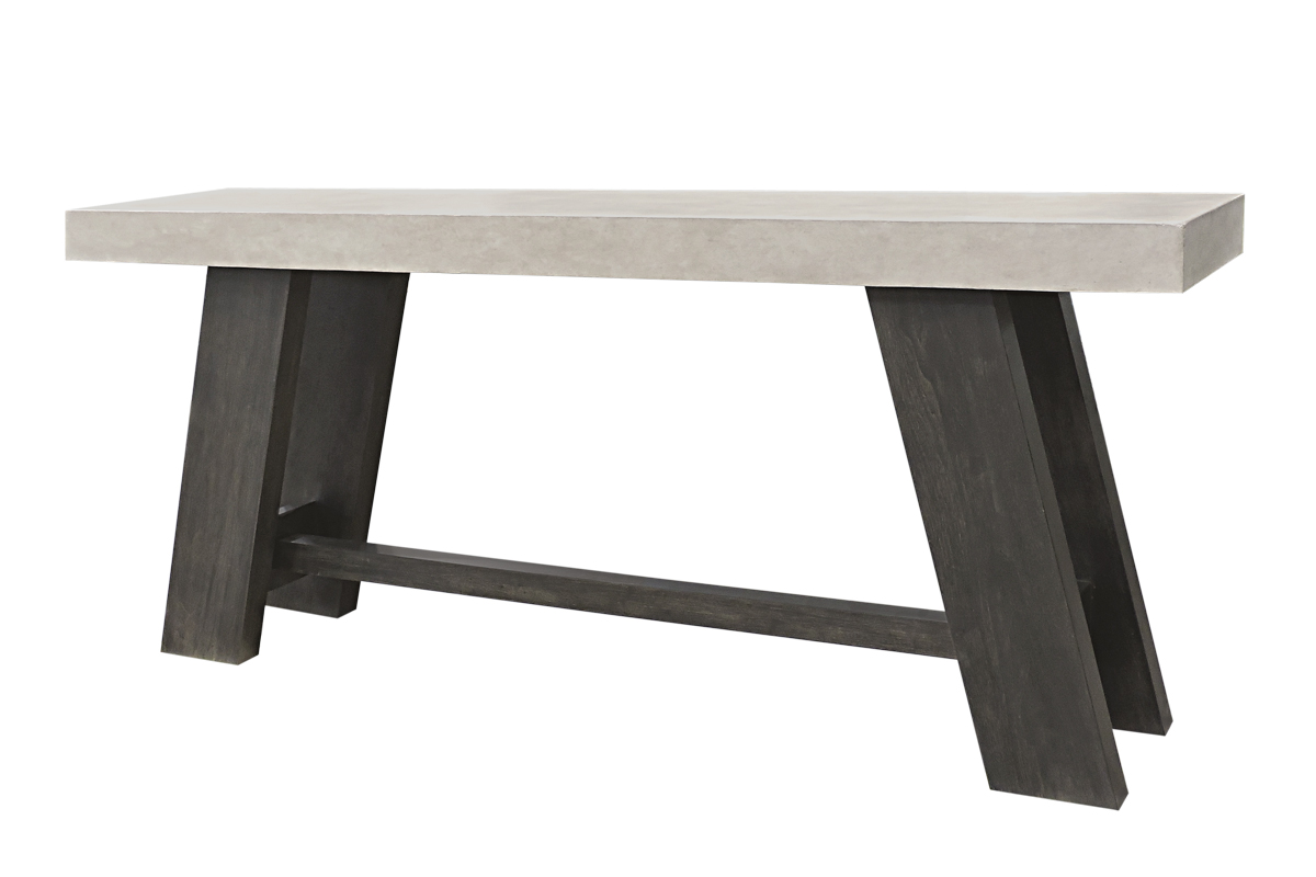 Top: Siltstone on Cast Stone<br />Legs & Stretcher: Cobalt (wire-brushed) on Walnut