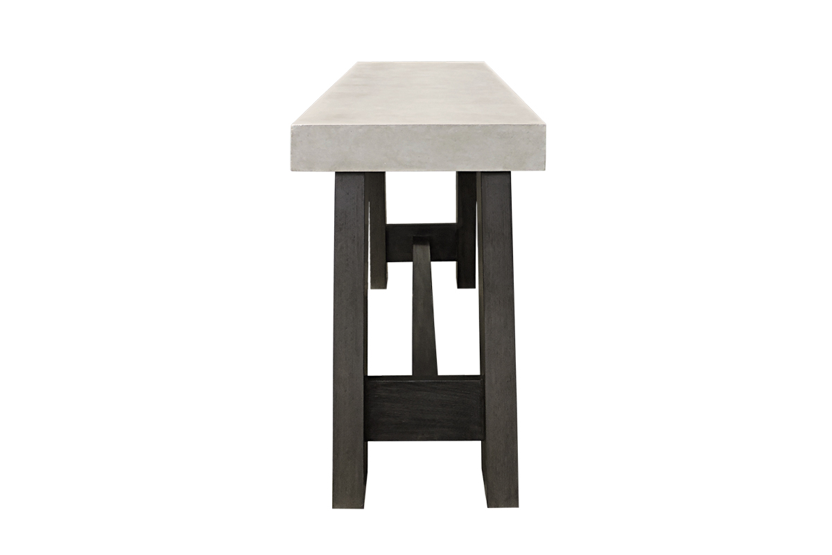 Top: Siltstone on Cast Stone<br />Legs & Stretcher: Cobalt (wire-brushed) on Walnut